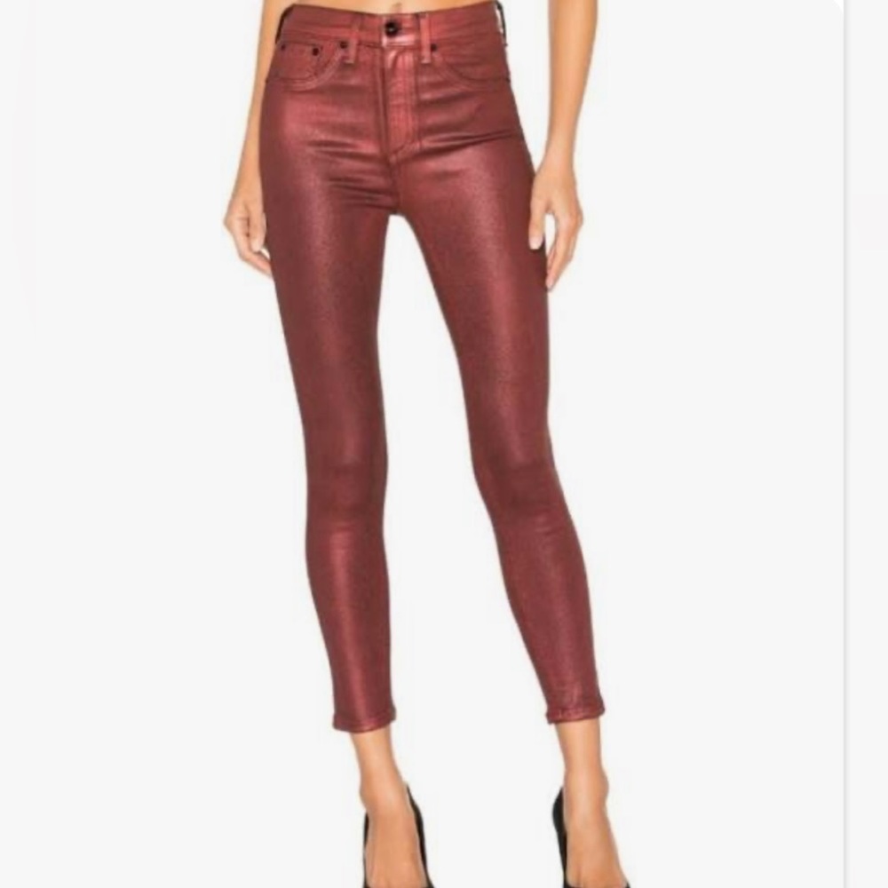 RAG & BONE Tech Red metallic high rise ankle skinny jeans